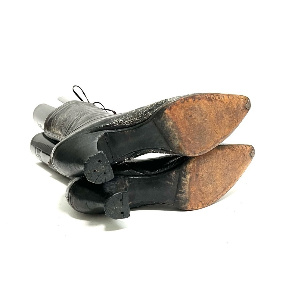 Antique 1910s vintage Edwardian black leather lace up French heel granny boots - Picture 9 of 9